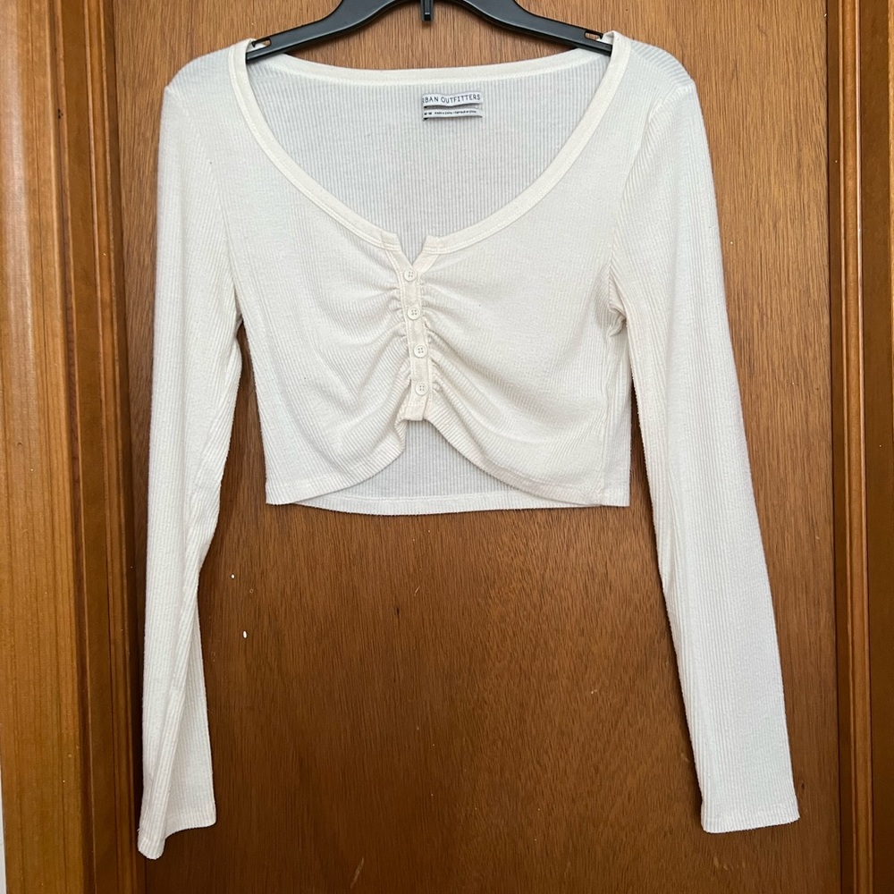 White Urban Outfitters cropped long-sleeve top, size M